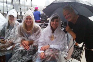 Shea Johnson, Zoie Marks, Chelsea Yohn and Amy Neese prepare for the stormy sailboat ride.
