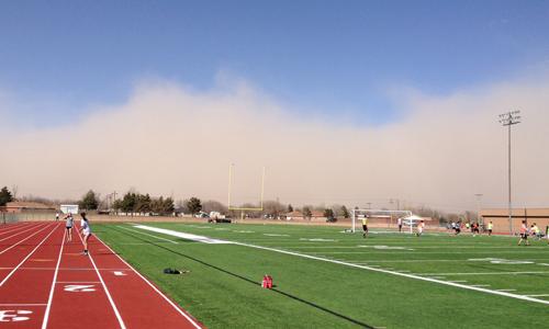 A wave of dirt engulfs Amarillo Tuesday afternoon causing practice and softball games to be cancelled.