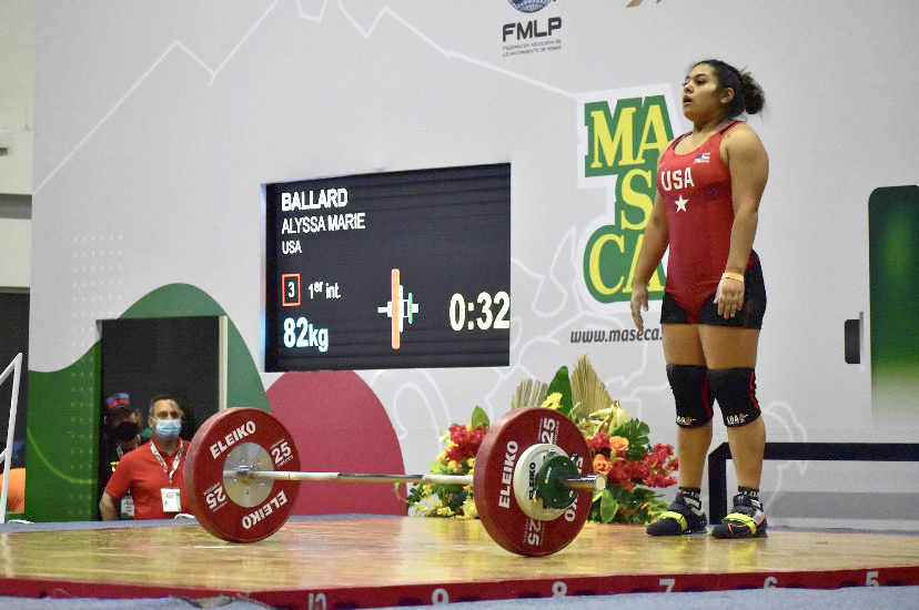 Senior weightlifter Alyssa Ballard prepares to lift during the August 2021 Pan-American competition in Mexico.