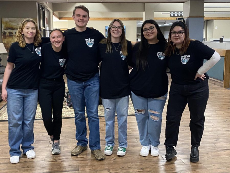 Members of the journalism team, Jenna Miller, Alayna Mayo, Kolby Marting, Ainsley Osborne, Adrianna Ybarra and Ema Divanefendic, gather after the District UIL meet. 