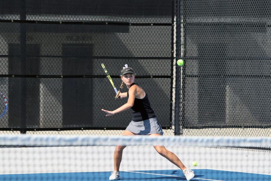 Sophomore Gabby Dishong, who plays both doubles and singles, won both of her matches against Andrews Oct. 20. 